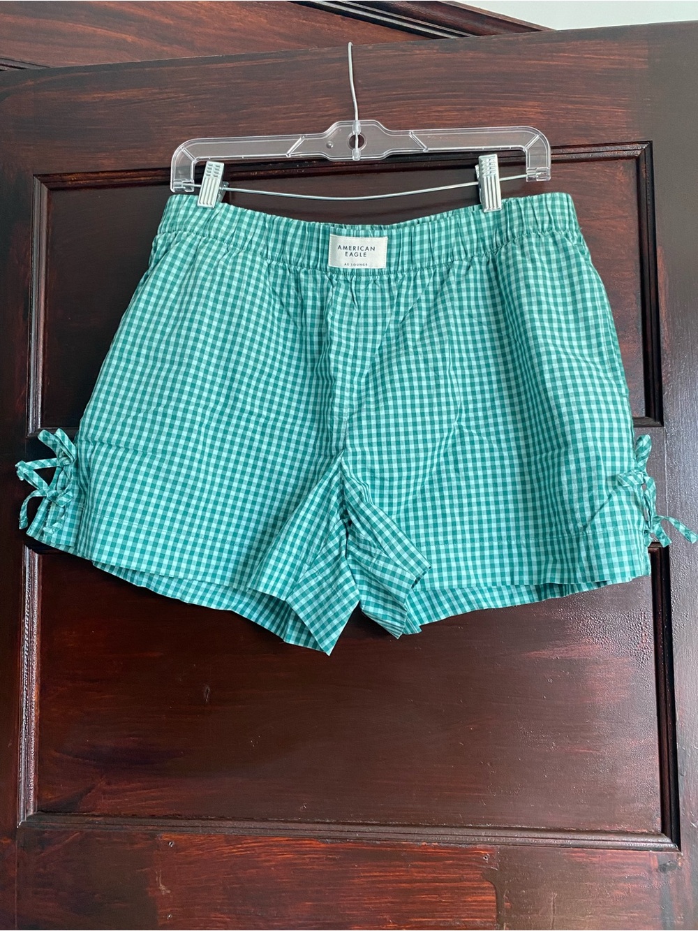 NWT American Eagle Green Gingham Tie-Side Women's Shorts- Cotton